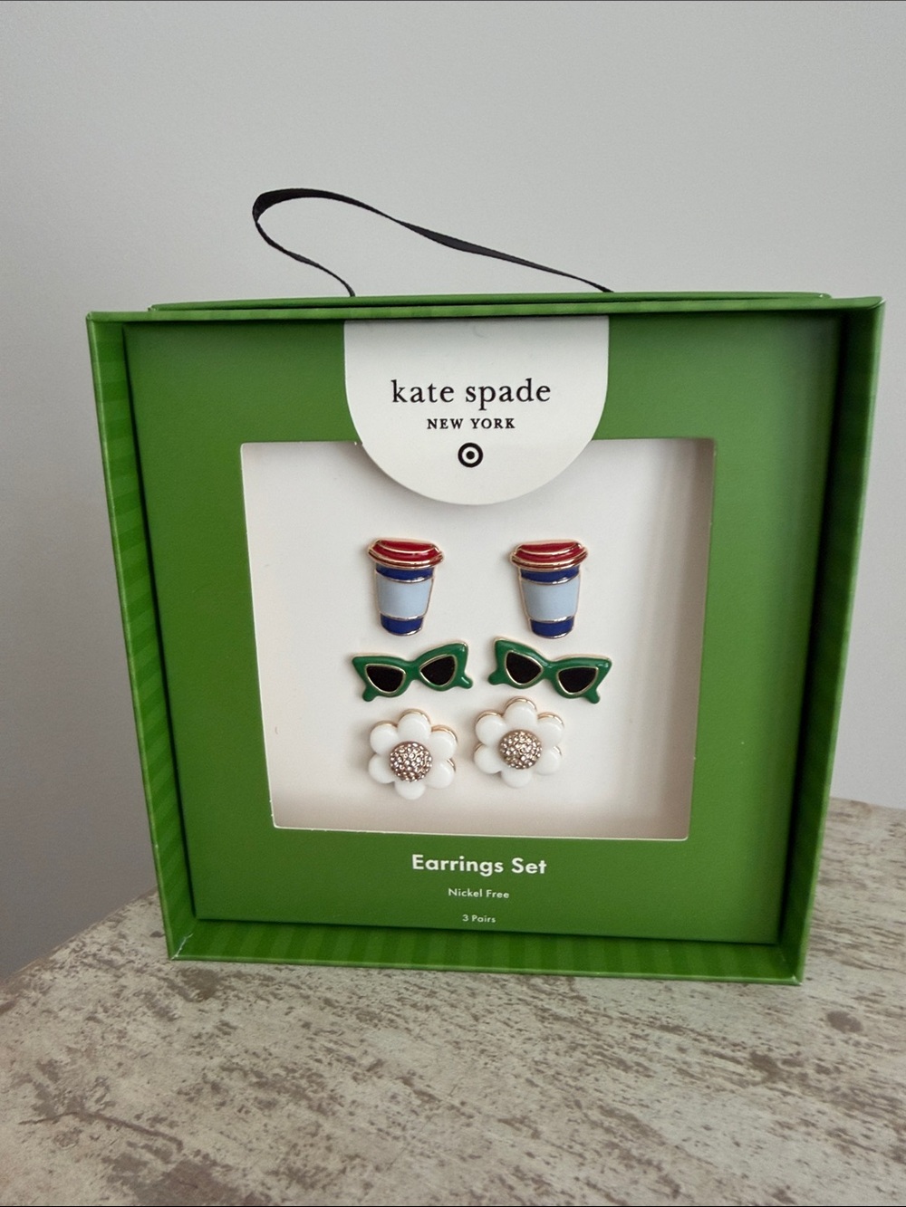 kate spade playful trio stud earring set - green, white, blue